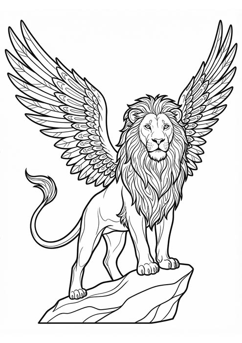 ausmalbild löwe mit flügel