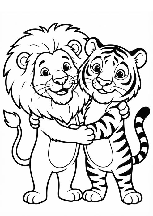 ausmalbild löwe und tiger