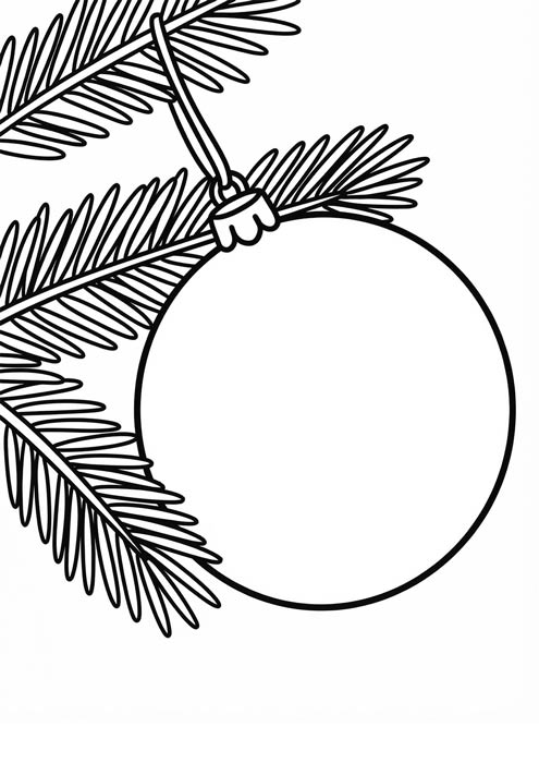 Schlichte Christbaumkugel am Tannenzweig als Malvorlage ohne Muster