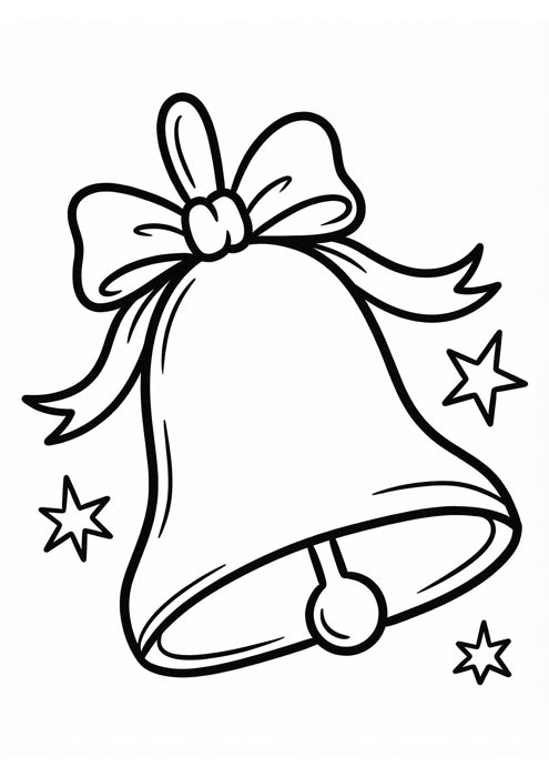 Große Weihnachtsglocke mit Schleife und Sternen als einfache Malvorlage