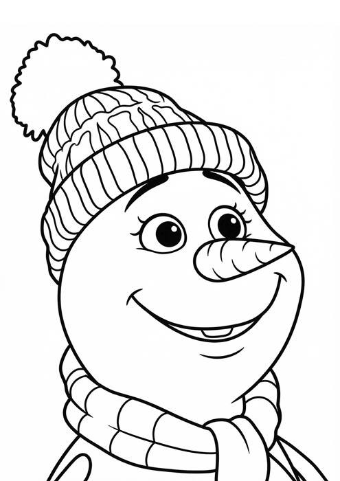 Lachendes Schneemann-Gesicht mit Mütze und Schal als Malvorlage