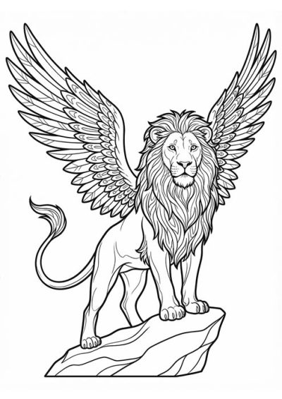 ausmalbild löwe mit flügel