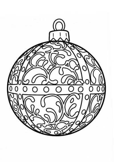 Detaillierte Christbaumkugel mit Schnörkel-Muster als Malvorlage für Weihnachten
